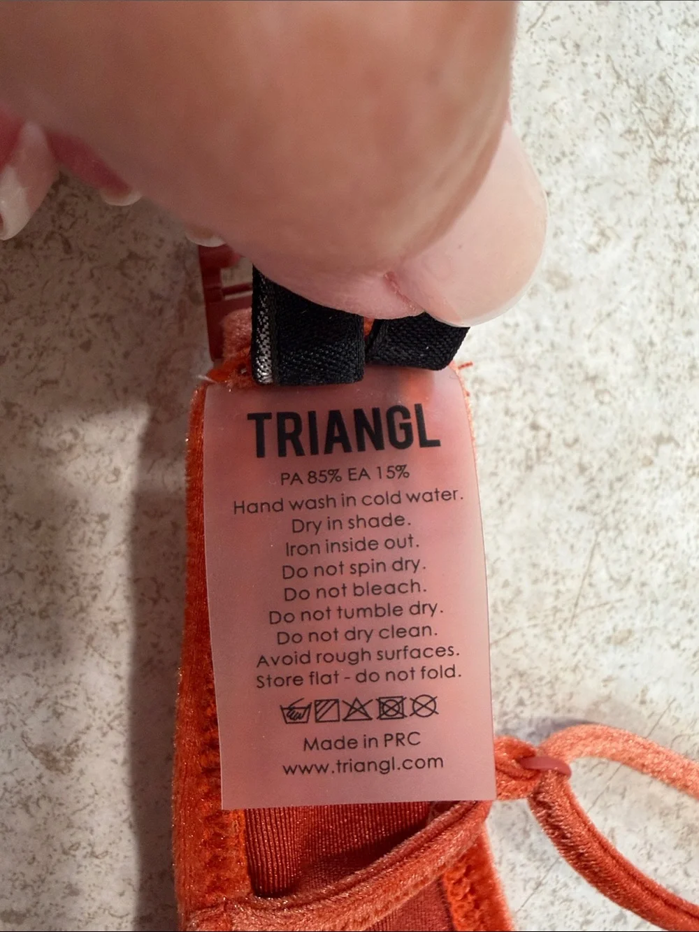 TRIANGLE SWIMWEAR RUST ORANGE VELVET CROP BIKINI SWIMSUIT TOP SMALL+. BOTTOM XS